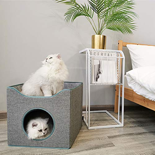 Tofern Cama plegable para gato con diseño de gato y condominio reversible, resistente a los arañazos, color gris
