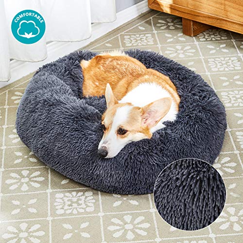 Toozey Cama para Perros Gatos Lavable, Cama Redonda Felpa para Perros Antiestres, Cojín para Perrito Pequeños Medianos Grandes Perros y Gatos, Suelo Antideslizante, Extraíble, Gris, Ø 70CM - XL