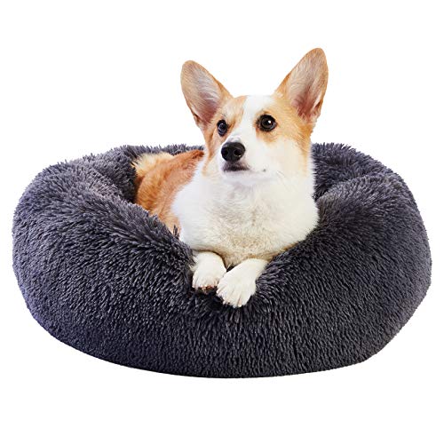 Toozey Cama para Perros Gatos Lavable, Cama Redonda Felpa para Perros Antiestres, Cojín para Perrito Pequeños Medianos Grandes Perros y Gatos, Suelo Antideslizante, Extraíble, Gris, Ø 70CM - XL