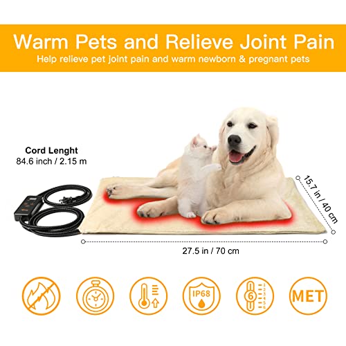 Toozey Manta Eléctrica para Perros y Gatos Interior, Ajustable Temporizador y Temperatrue Almohadilla Calefactora para Mascotas Gatos y Perros Recién Nacidos/Pequeños/Ancianos, Beige, L (70*40cm)