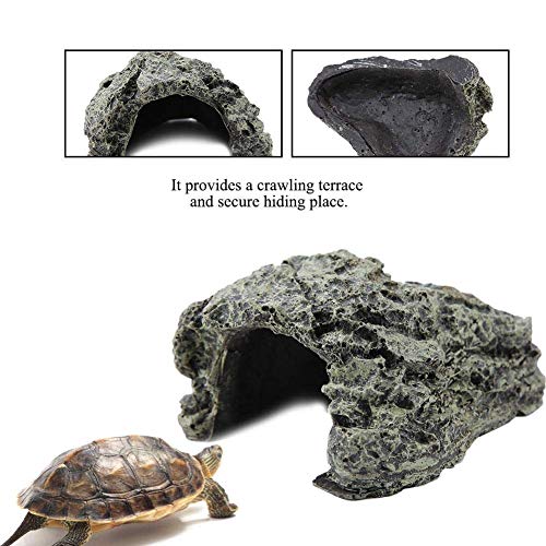 TOPINCN Peces Escondidos Cueva Acuario No Tóxico Gran Simulación Rastreo Tortuga Reptil Basking Ocultar Hábitat Tanque Decoración Ornamento(Pequeño)