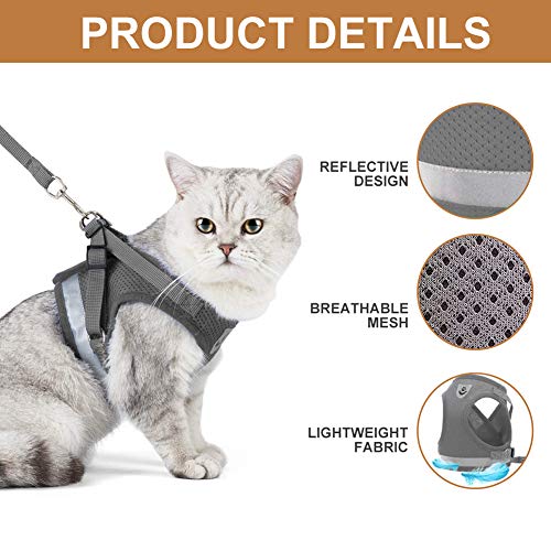 Toulifly Arnés para Gatos, Chaleco con Correa, arnés Ajustable para Gatos pequeños y Perros, Set de arnés Escape a Prueba de Gatos con Correa (M)