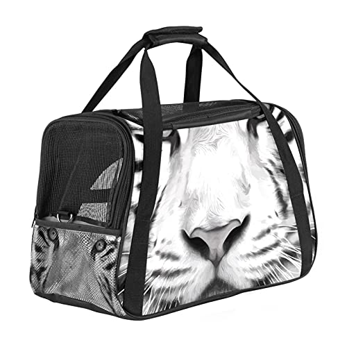 Transportador de mascotas Blanco Tigre Bengala Suave Cara Transportadores de Viaje para Gatos, Perros Cachorro Comodidad Portátil Plegable Bolsa de Mascota Aérea Aprobado