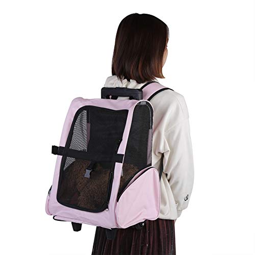 Transportador de mascotas, tela de malla de tela Oxford de alta calidad, correas de hombro ajustables para mascotas para viajar (negro, rosa)