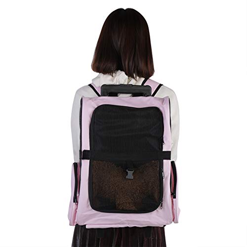 Transportador de mascotas, tela de malla de tela Oxford de alta calidad, correas de hombro ajustables para mascotas para viajar (negro, rosa)