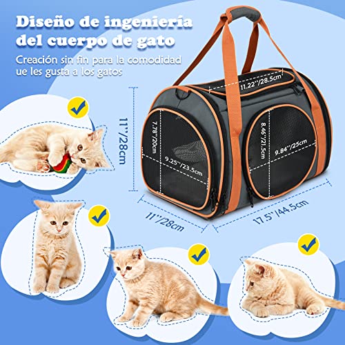 Transportín Gato Perro, Bolsa Transporte Portátil, Transportín para Mascotas Plegable Aerolínea Aprobado, Bolsa de Transporte para Gatos con Gran Espacio Transportín para Perros para Viajes cómodos