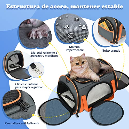 Transportín Gato Perro, Bolsa Transporte Portátil, Transportín para Mascotas Plegable Aerolínea Aprobado, Bolsa de Transporte para Gatos con Gran Espacio Transportín para Perros para Viajes cómodos