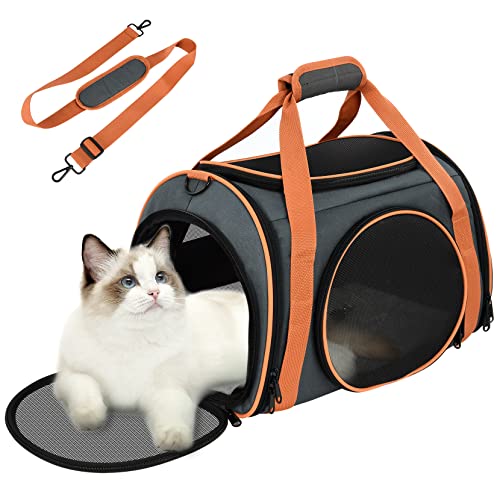 Transportín Gato Perro, Bolsa Transporte Portátil, Transportín para Mascotas Plegable Aerolínea Aprobado, Bolsa de Transporte para Gatos con Gran Espacio Transportín para Perros para Viajes cómodos