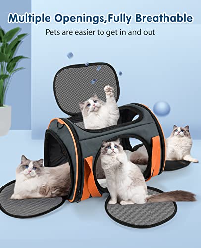 Transportín Gato Perro, Transportadora para Mascotas con 5 Ventanas de Malla, Bolsa Transportadora para Mascotas de Lados Suaves con Colchón Suave para Viajan, Transportín para Gatos