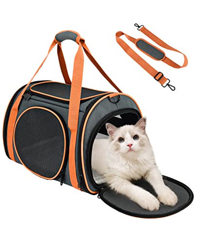 Transportín Gato Perro, Transportadora para Mascotas con 5 Ventanas de Malla, Bolsa Transportadora para Mascotas de Lados Suaves con Colchón Suave para Viajan, Transportín para Gatos
