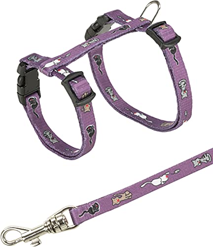 Trixie Set Arnés Gatitos con Correa Junior, Motivos Felinos, 21-33 cm/8 mm, 1.20 m, Gato, colores surtidos