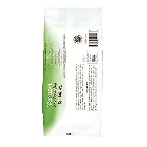TROPICLEAN Toallitas Limpiadoras de Oídos para Mascotas - Sin Residuos, Parabenos, Alcohol, Ni Colorantes - 50 Unidades