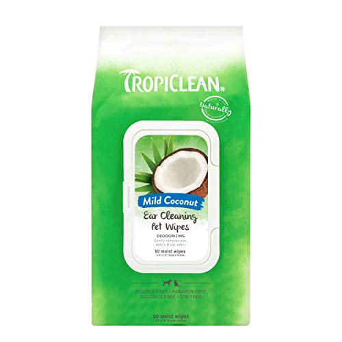 TROPICLEAN Toallitas Limpiadoras de Oídos para Mascotas - Sin Residuos, Parabenos, Alcohol, Ni Colorantes - 50 Unidades