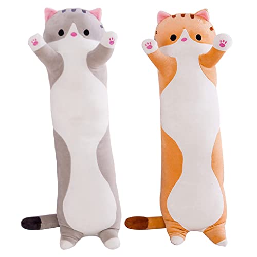 Tsikuxm Bolster Almohada de Felpa Gato Largo Almohada 50 cm Lindo Relleno Gatito durmiendo Abrazando cojín Juguete marrón