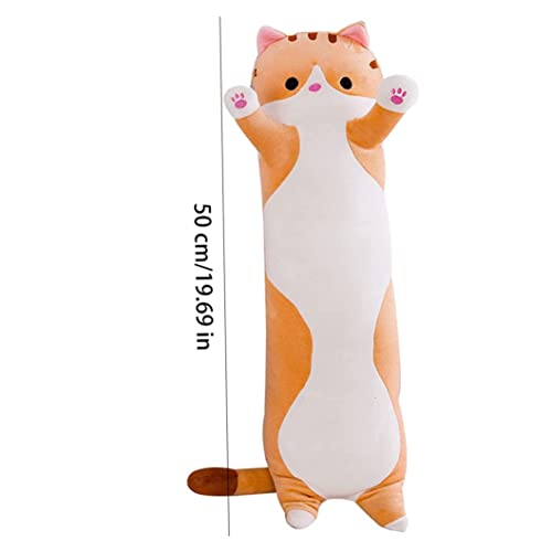 Tsikuxm Bolster Almohada de Felpa Gato Largo Almohada 50 cm Lindo Relleno Gatito durmiendo Abrazando cojín Juguete marrón