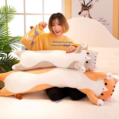Tsikuxm Bolster Almohada de Felpa Gato Largo Almohada 50 cm Lindo Relleno Gatito durmiendo Abrazando cojín Juguete marrón