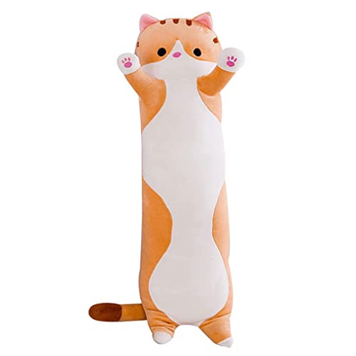 Tsikuxm Bolster Almohada de Felpa Gato Largo Almohada 50 cm Lindo Relleno Gatito durmiendo Abrazando cojín Juguete marrón