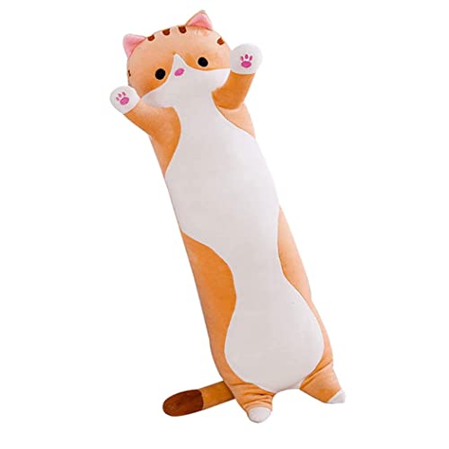 Tsikuxm Bolster Almohada de Felpa Gato Largo Almohada 50 cm Lindo Relleno Gatito durmiendo Abrazando cojín Juguete marrón
