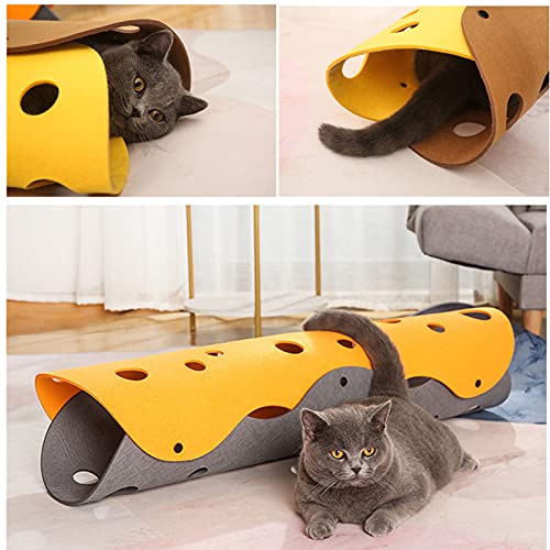 Túnel para gatos Tunnel combinado de fieltro Juguete para mascotas Túnel para gatos desmontable (91 × 22 cm) (Beige+gris)