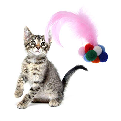 U-M Juguete de gato para mascotas, coloridas campanas hechas a mano bola de plumas de hierba gatera juguete interactivo creativo y exquisito mano de obra