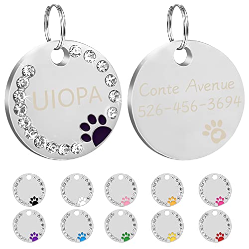 Uiopa 2Pzs Chapa Perro Grabada, Huella Placa Perro Grabada Placas Identificativas Chapas Personalizadas Placas para Perros, Etiquetas de Identificación de Mascotas para Perros Gatos Collar (Negro)