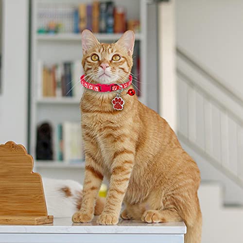 Uiopa Collar Gato, Chapa Perro Grabada, Personalizado Collar Perro Pequeño con Campana, Huellas Colla & Etiquetas de Identificación para Gatos Perros Mascotas Pequeños, Ajustable 19-32cm (Rosa)