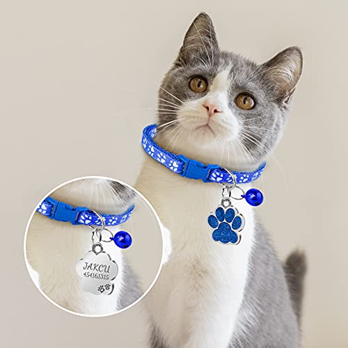 Uiopa Collar Gato, Chapa Perro Grabada, Personalizado Collar Perro Pequeño con Campana, Huellas Colla & Etiquetas de Identificación para Gatos Perros Mascotas Pequeños, Ajustable 19-32cm (Rosa)