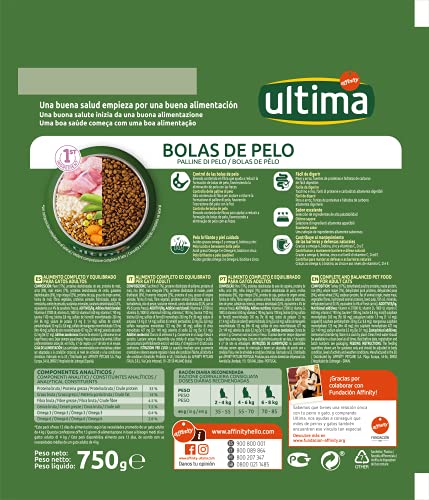 Ultima Pienso para Gatos para Prevenir Bolas de Pelo con Pavo: Pack de 5 x 750 g - Total: 3,75 kg