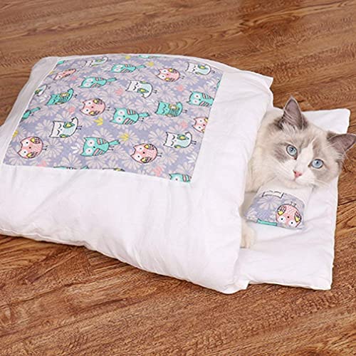 Uniquelove 1Pc Gato Perros Cama para Mascotas Casa Cachorros Gatos Saco De Dormir Estera Sofás Cama Extraíble De Invierno Cálida para Perros Gatos Suministros para Mascotas - Búho Morado M