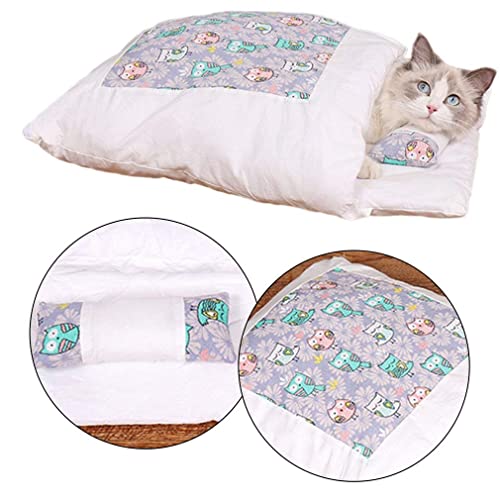 Uniquelove 1Pc Gato Perros Cama para Mascotas Casa Cachorros Gatos Saco De Dormir Estera Sofás Cama Extraíble De Invierno Cálida para Perros Gatos Suministros para Mascotas - Búho Morado M