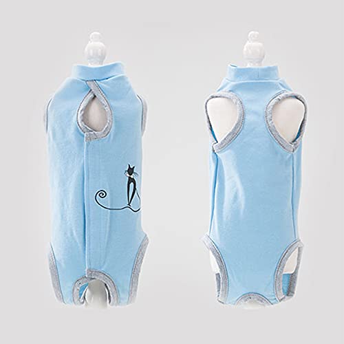 Uymaty Gato Traje de recuperación,Traje de recuperación de Gato,Cirugía de Mascotas Rehabilitación Destete Ropa antilamido Esterilización de Mascotas Bata quirúrgica Gatitos Ropa fisiológica(Azul,L)