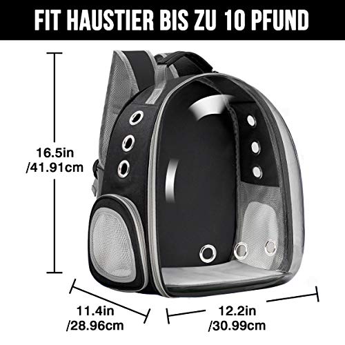 Vailge Mochila de viaje para mascotas, perros, gatos, cápsula espacial, portátil, bolsa de transporte para mascotas, transpirable, para gatos, perros pequeños (negro)