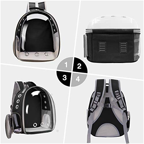 Vailge Mochila de viaje para mascotas, perros, gatos, cápsula espacial, portátil, bolsa de transporte para mascotas, transpirable, para gatos, perros pequeños (negro)