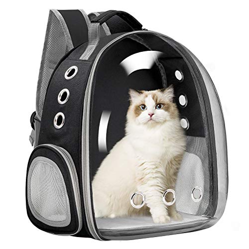 Vailge Mochila de viaje para mascotas, perros, gatos, cápsula espacial, portátil, bolsa de transporte para mascotas, transpirable, para gatos, perros pequeños (negro)
