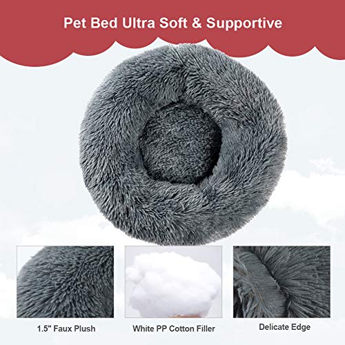 Vanansa Cama mediana para gatos y cachorros de interior, lavable a máquina, redonda esponjosa, antideslizante para dormir con sonido y calor, color gris oscuro 60 cm