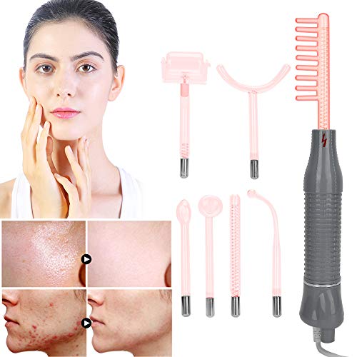 Varita de terapia de piel de electroterapia con ozono de alta frecuencia 7pcs/Set, eliminación de arrugas de acné, estiramiento facial de estiramiento de la piel(Enchufe de la UE)