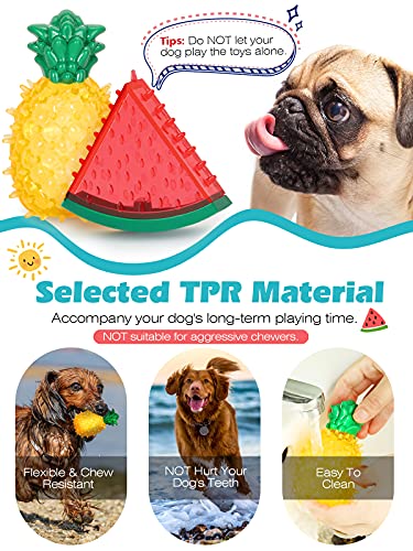 VavoPaw 2 PZS Juguetes Flotables Sonoros para Perros, Juego Interractivo Congelable Enfriamiento Verano Limpieza Dientes Resistente a Mordeduras para Perritos Cachorros, Sandía + Piña