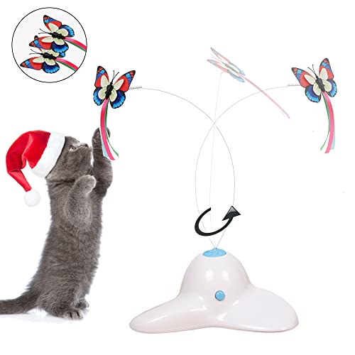 Vealind Juego Interactivo Interior Teaser Gato Juguete con Mariposa Giratoria Eléctrica 360 ° (Blanco)