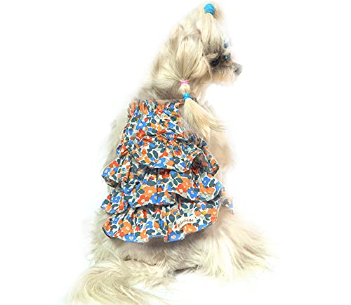 Vestido de Flores para Perros YAODHAOD Lindo Vestido de tutú con Camisola de Pastel Floral para Mascotas, Vestido de Princesa de Verano para Mascotas, Falda Hawaiana (Naranja, Medium)