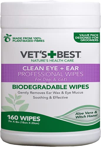 Vet's Best Limpiar Ojos & Orejas Toallitas Profesionales para Perros Y Gatos - 160 Toallitas