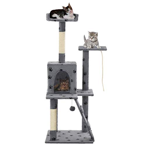 vidaXL Rascador de Gatos Poste Sisal 120 cm Gris Huellas Árbol Arañar Juguete
