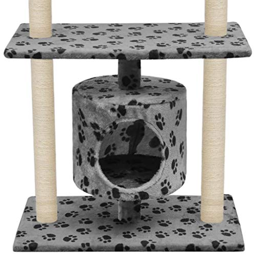 vidaXL Rascador para Gatos con Poste Rascador Sisal 95cm Huellas Gris Mascotas