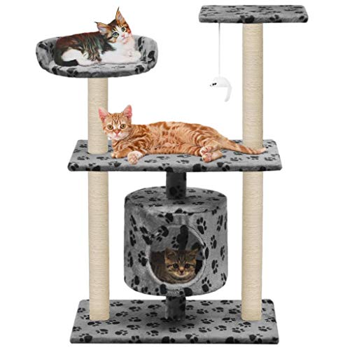 vidaXL Rascador para Gatos con Poste Rascador Sisal 95cm Huellas Gris Mascotas