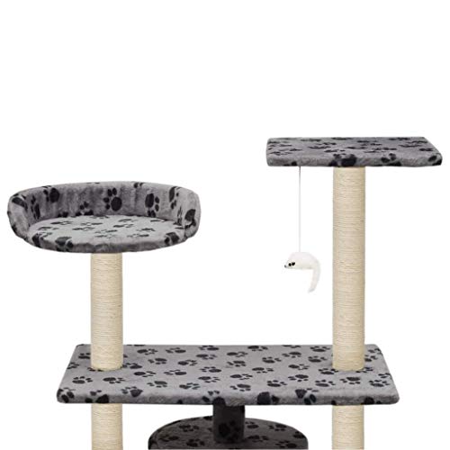 vidaXL Rascador para Gatos con Poste Rascador Sisal 95cm Huellas Gris Mascotas