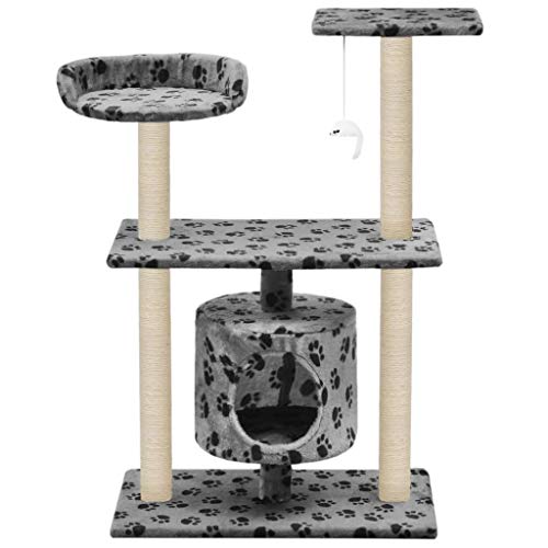 vidaXL Rascador para Gatos con Poste Rascador Sisal 95cm Huellas Gris Mascotas