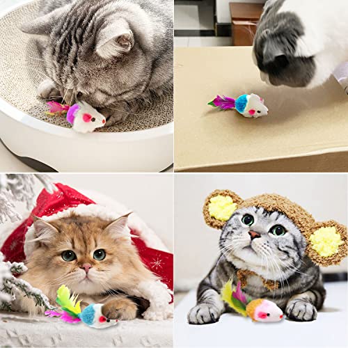 VIKSAUN 20 Pcs Juguetes para Gato, Peludo Ratones Gato Juguete , Sonajero Pequeño Ratón Juguetes, Simulación Juguete de Ratón con Plumas Colores Variados, Gato Juguete Interactivo
