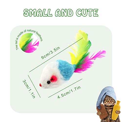 VIKSAUN 20 Pcs Juguetes para Gato, Peludo Ratones Gato Juguete , Sonajero Pequeño Ratón Juguetes, Simulación Juguete de Ratón con Plumas Colores Variados, Gato Juguete Interactivo