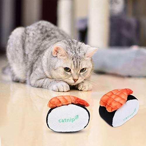 VILLCASE 3 Piezas de Juguetes de Catnip- Juguetes de Gato de Sushi Juguete de Gatito Resistente a La Picadura Salmon Arctic Caparazón Fresco de Felpa de Camarón Impreso Juguetes de Limpieza