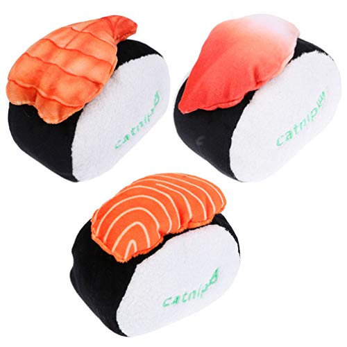 VILLCASE 3 Piezas de Juguetes de Catnip- Juguetes de Gato de Sushi Juguete de Gatito Resistente a La Picadura Salmon Arctic Caparazón Fresco de Felpa de Camarón Impreso Juguetes de Limpieza