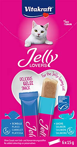 Vitakraft - Jelly Lovers, Snacks de Gelatina para Gatos, Variedad Salmón y Platija - 6 Unidades x 15 g